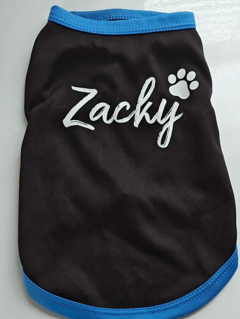 Personalized Black & Blue Dog Shirt with 'Zacky' Paw Print